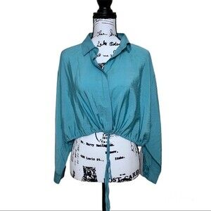 Young Fabulous and Broke women top aqua blue long sleeve crop top size M disco